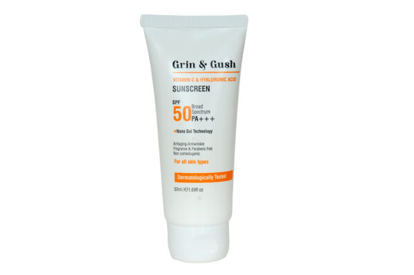 Grin & Gush Vitamin C & Hyaluronic Acid Sunscreen SPF 50